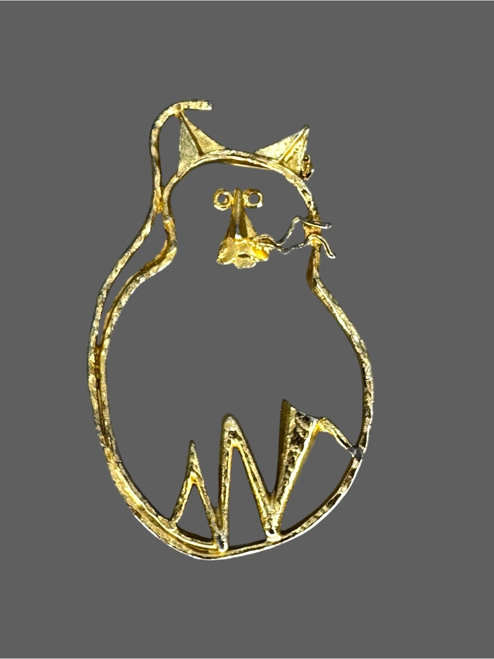 Vintage Gold Tone Modernist Cat Brooch Pin 3.5” Abstract Openwork Statement Jewe